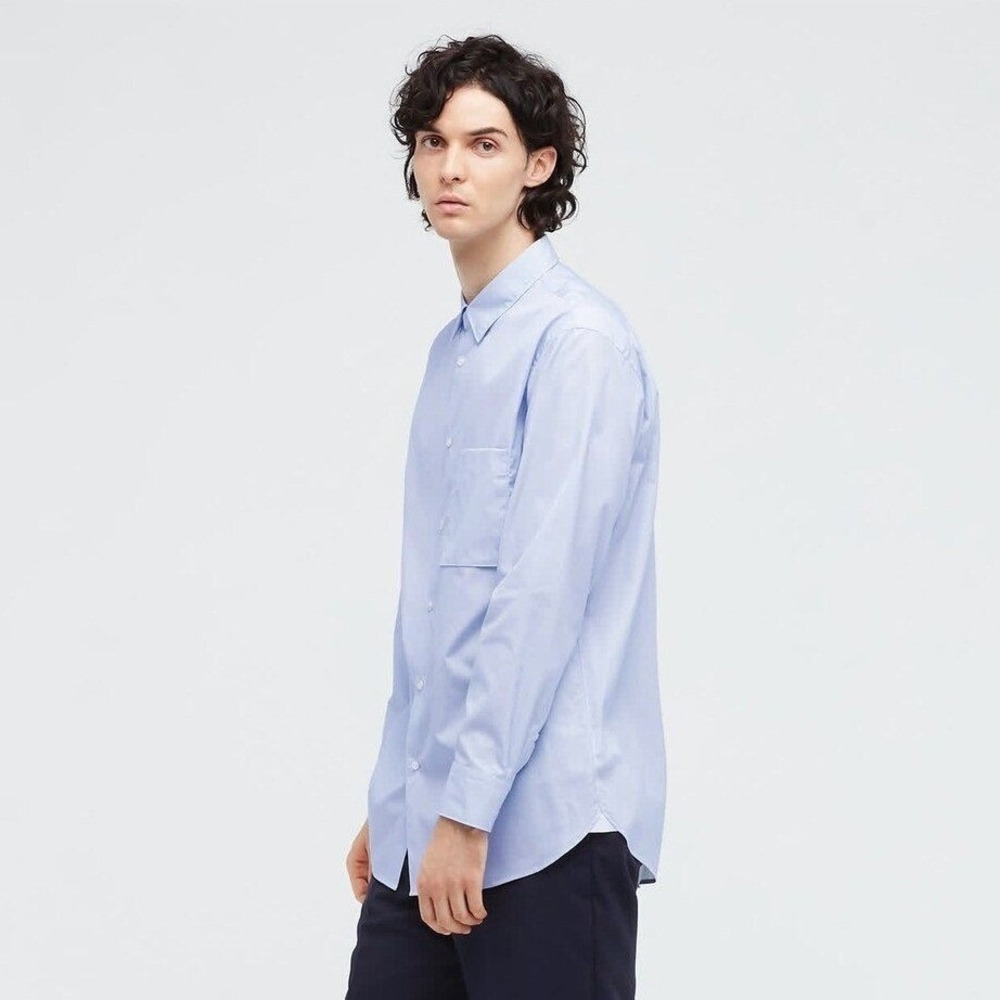 Jil Sander +J Uniqlo Supima Cotton Dress Shirt Men XS Stripe Blue Minimalist